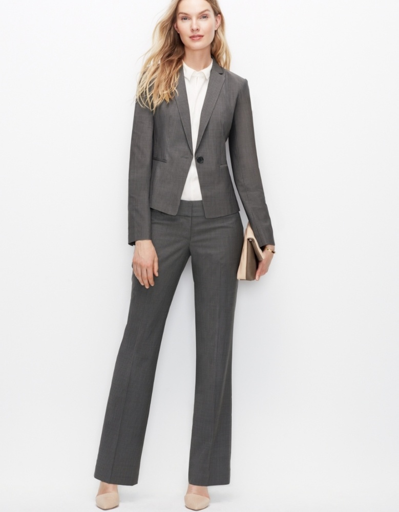 Ann Taylor Gray Pinstripe One Button Jacket - Picture 2 of 8